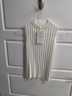 La Reyna Cream Ribbed Sleeveless Top